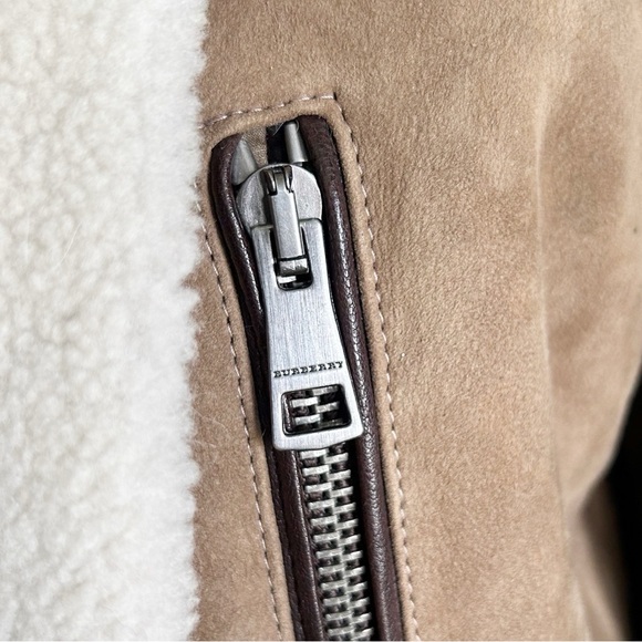 Burberry Shearling Wool Tan Beige Brown Suede Coat Jacket Size 6 - Picture 11 of 16